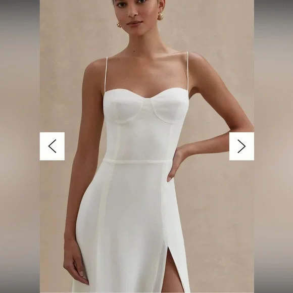 Reformation White Midi Slip Dress with Thigh Slit - Picture 2 of 11